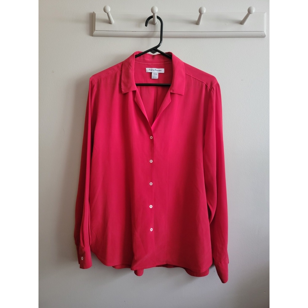 Tommy Bahama Women's Medium Red Silk Button Down Blouse Long Sleeve Classic EUC